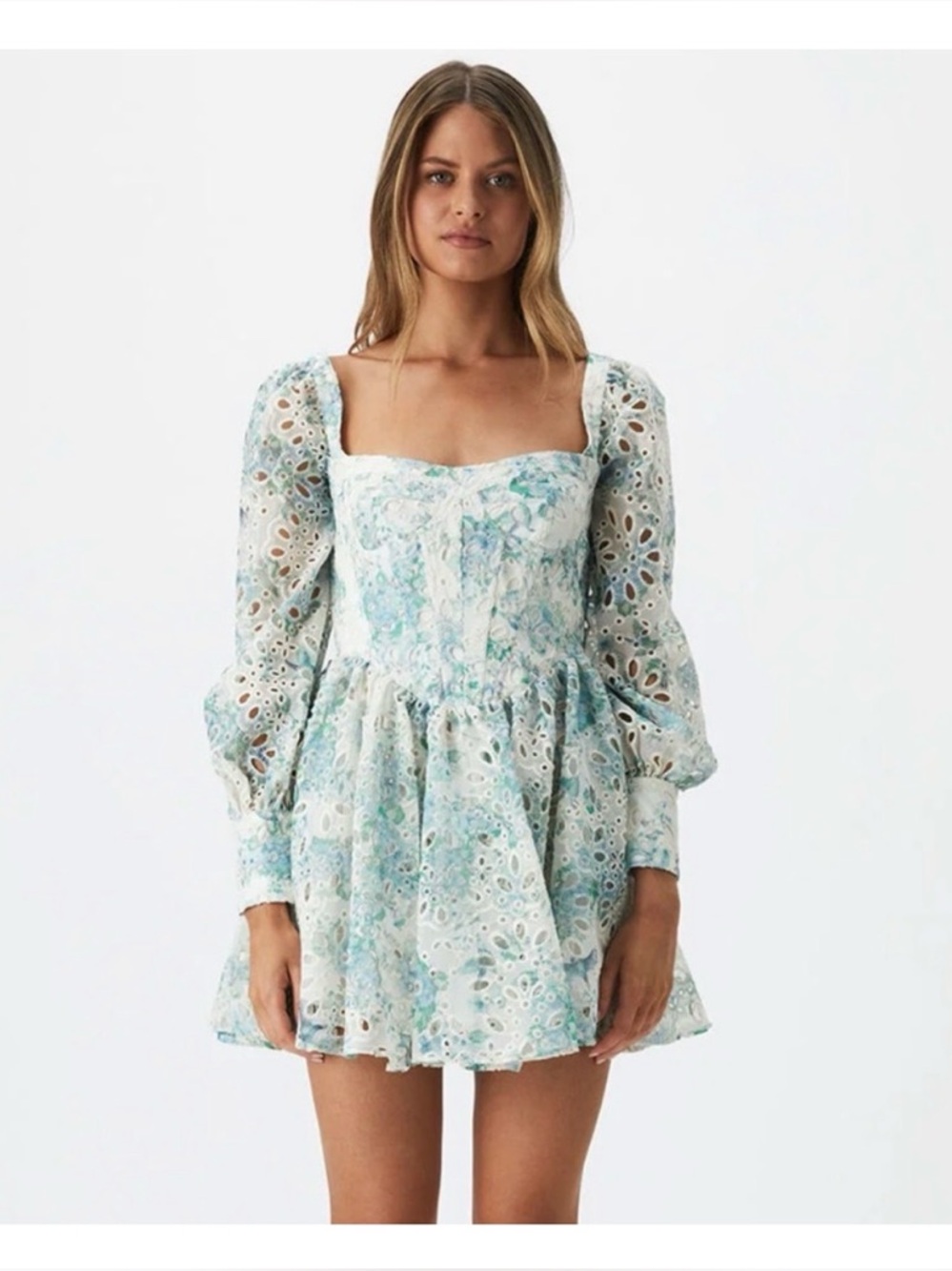 Bardot Lila flounce dress in water flower • Sz Large